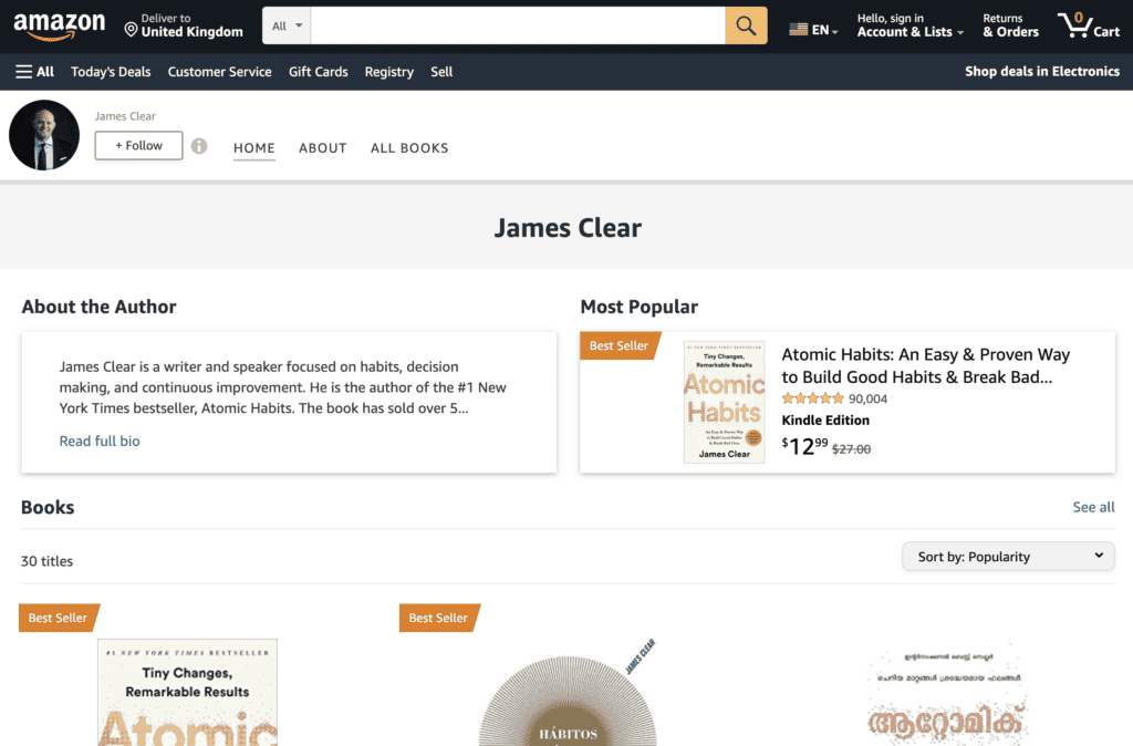 A screen shot of Amazon’s author page.