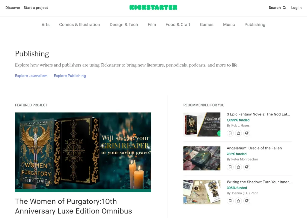 A screenshot of the Kickstarter Publishing page