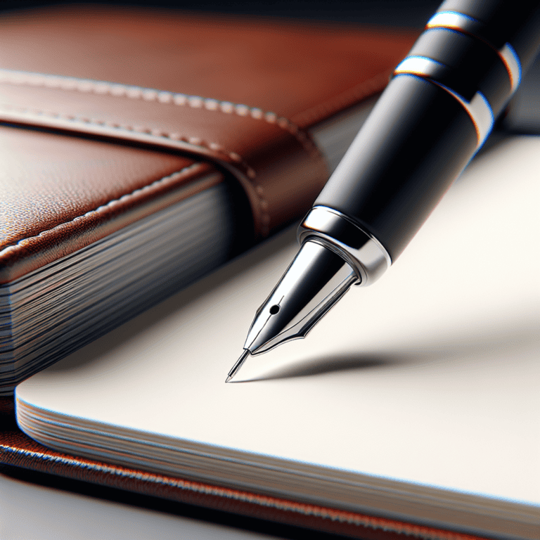 A sleek black pen hovers over a closed notebook, ready to craft a world of characters.